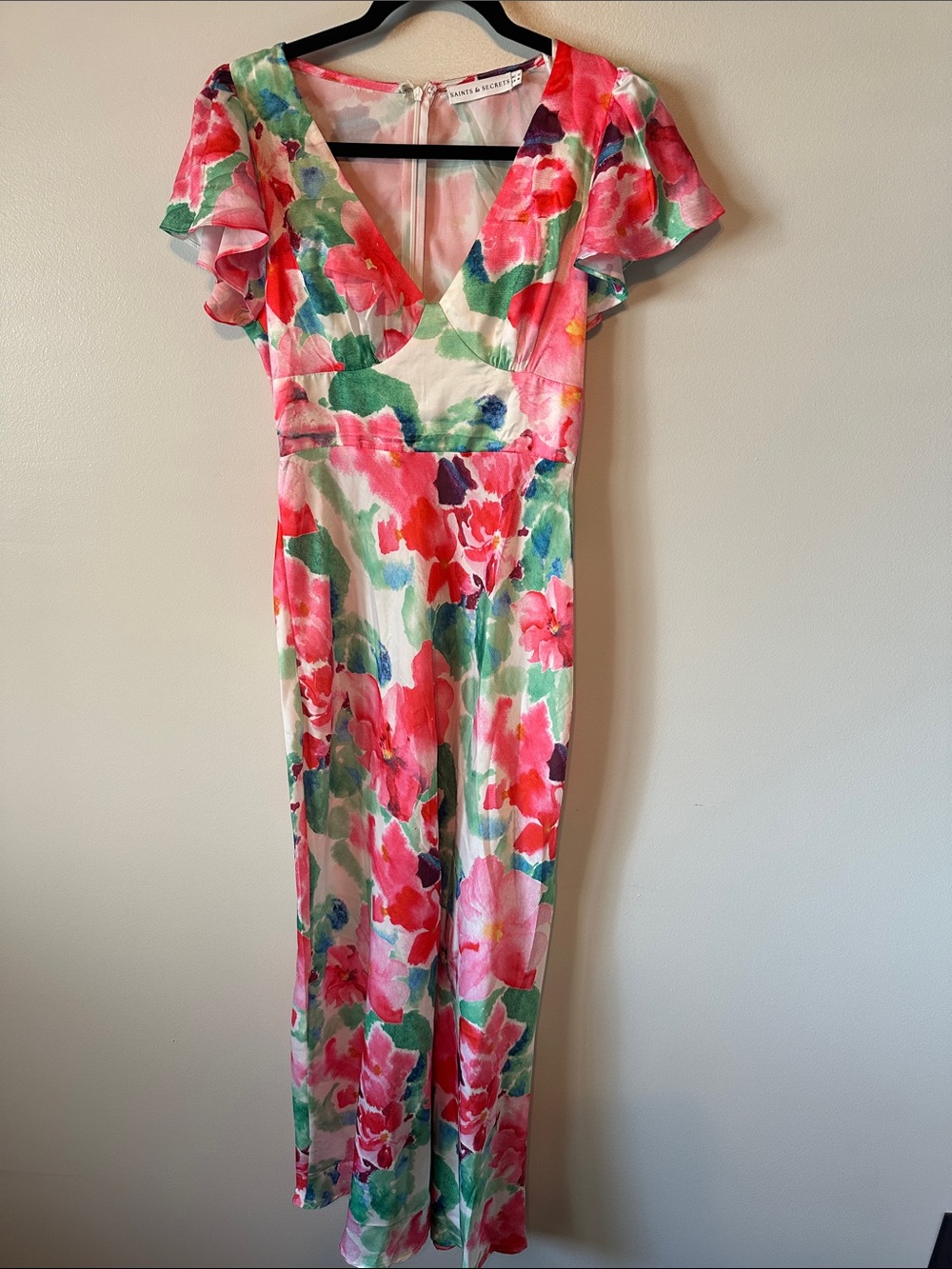 Sandy & Me V-Neck Floral Maxi Dress in Pink & Green